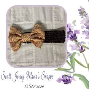 Infant Headband Brown Band Pink Gold Brown Swirls Cotton Bow Size Newborn B294